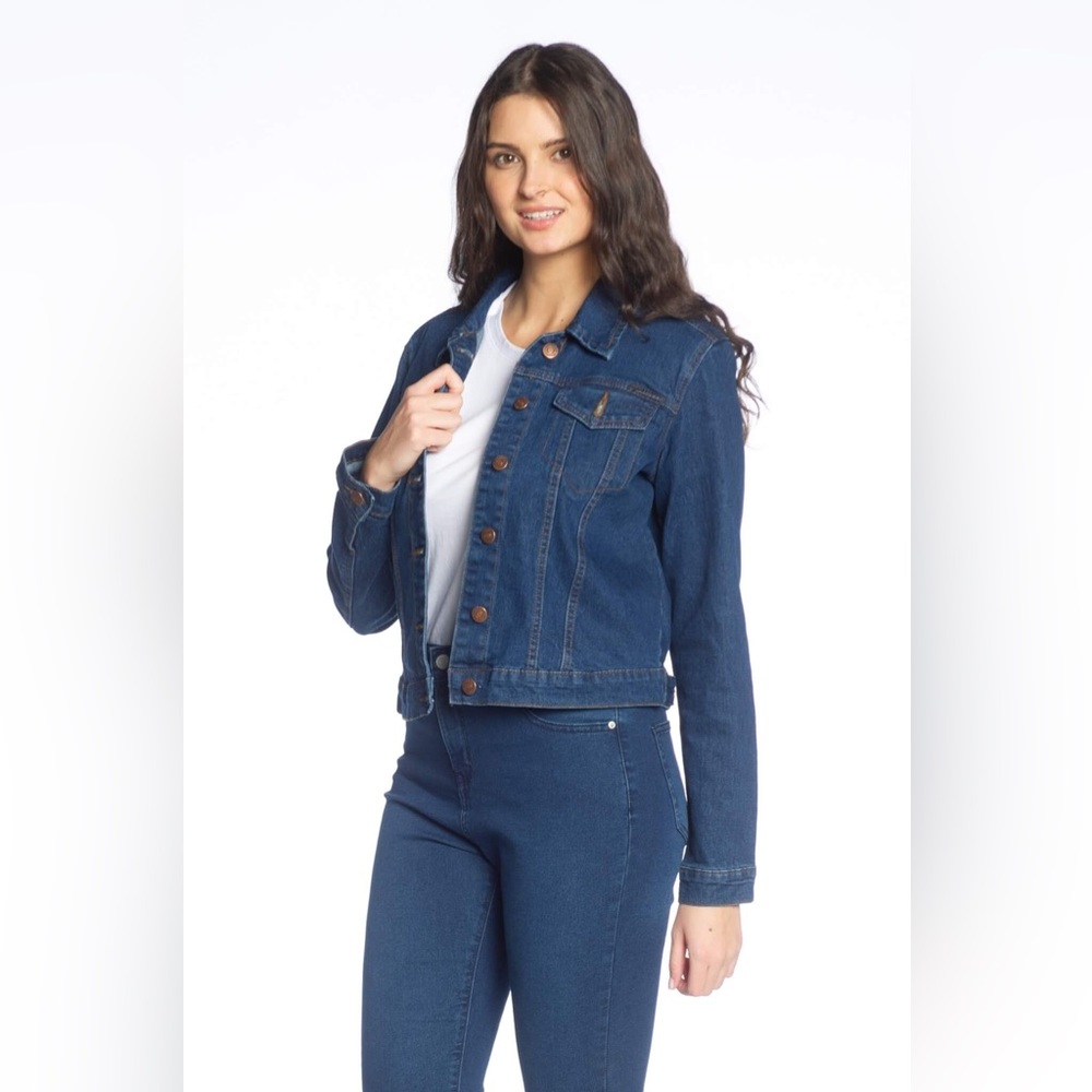 Short Body Denim Jacket with Chest Pockets-Dark Wash